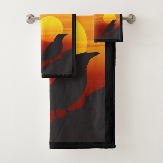 Sunset Silhouette Black Bird- Raven Bad Handdoek (Insitu)