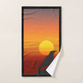 Sunset Silhouette Black Bird- Raven Bad Handdoek (Handdoek)