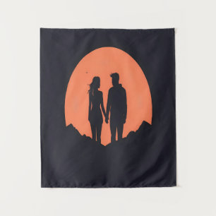 Sunset Silhouette Paar Minimalistische Liefde Kuns Wandkleed
