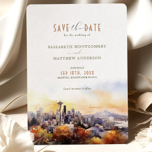 Sunset Silhouette Seattle Save-the-Date Kaart