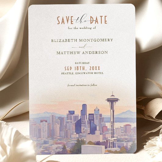 Sunset Silhouette Seattle Save-the-Date Kaart