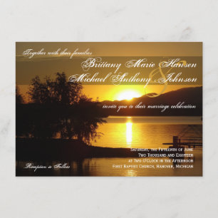 Sunset Silhouette Tree Lake Wedding Invitations