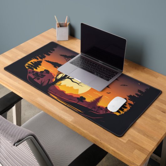 Sunset-Silhouettes-Arbres-Montagnes-Mat du bureau (Bureau 2)