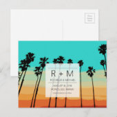 Sunset Skies Tropische bruiloft Save the Dates Aankondigingskaart (Voorkant / Achterkant)