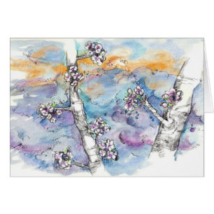 Sunset Sky Tree Branches Watercolor Sketchbook Art