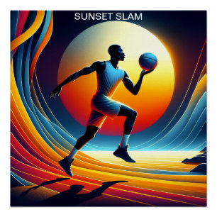 Sunset Slam: De dynamische basketballer Perfect Poster