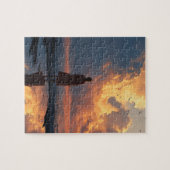 Sunset Solitude: Woman in Red Dress Legpuzzel (Horizontaal)