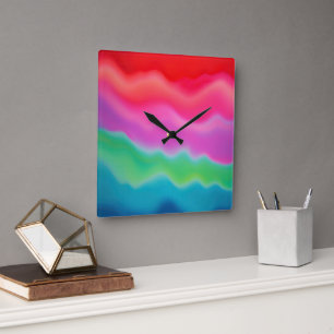 "Sunset Sorbet" Kleurrijke Abstracte Kunst Vierkante Klok
