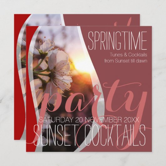 Sunset Spring Blossoms Invitations Cocktail Party (Devant / Derrière)