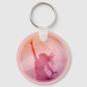 Sunset strand meisjes gepersonaliseerd volleybal sleutelhanger
