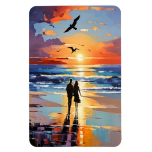 Sunset Stroll Expressionistische romantische stran Magneet