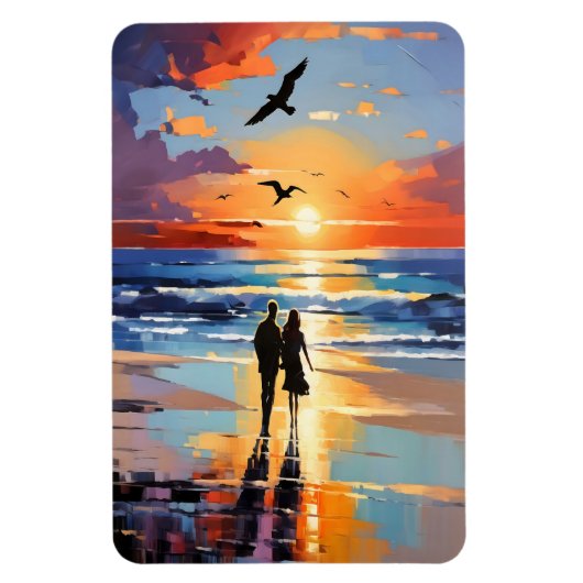 Sunset Stroll Expressionistische romantische stran Magneet (Verticaal)