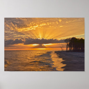 Sunset Sunbeams op Dauphin Island, Alabama Poster