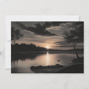 Sunset Sunrise Glassy Lake Charcoal Pencil Art Feestdagenkaart