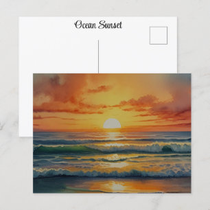 Sunset Sunrise Ocean Beach Kleurrijke Waterverf Ku Briefkaart