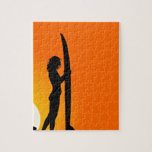 Sunset Surfer Girl met surfboard Legpuzzel (Verticaal)