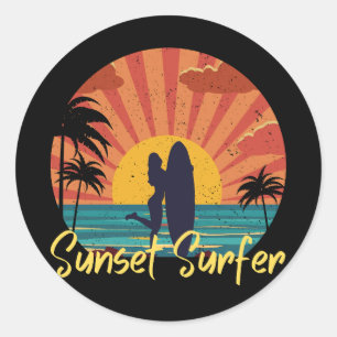 Sunset Surfer Ronde Sticker