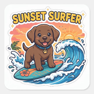Sunset Surfer Sticker — Chocolade Labrador Surfpla