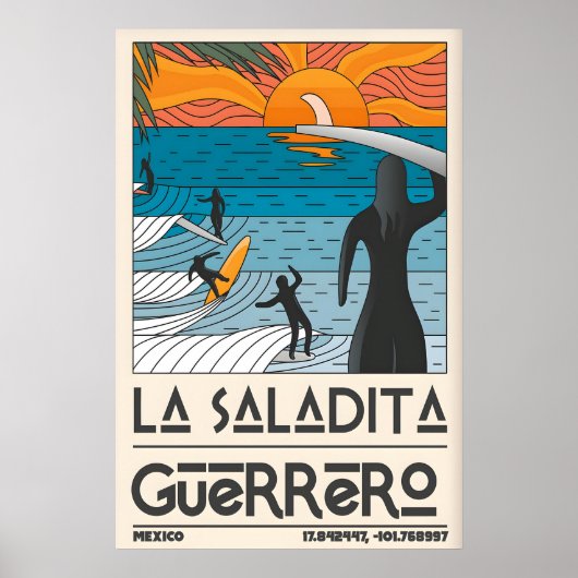 Sunset Surfers Poster La Saladita Surf Scene (Voorkant)