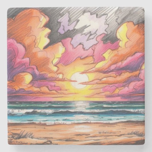 Sunset the Beach Stenen Onderzetter (Voorkant)