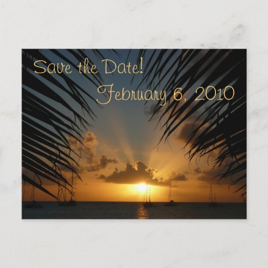 Sunset Through Palm Fronds Save the Date Briefkaar Aankondigingskaart (Voorkant)