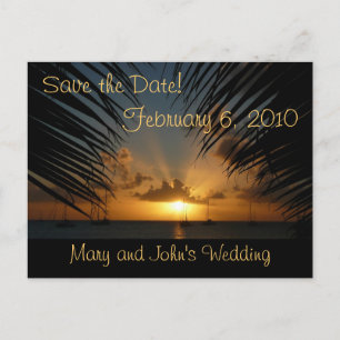 Sunset Through Palm Fronds Save the Date Briefkaar Aankondigingskaart