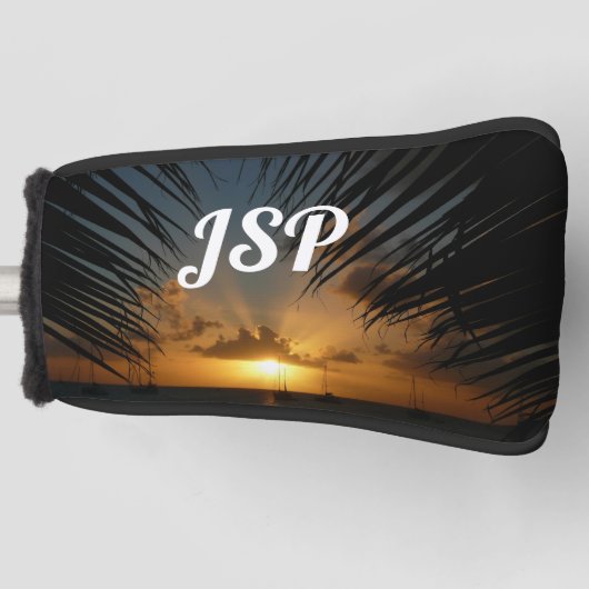 Sunset Through Palm Fronds Tropical Seascape Golfheadcover (Voorkant)