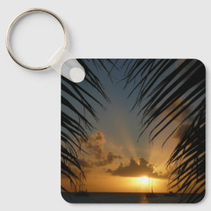 Sunset Through Palm Fronds Tropical Seascape Sleutelhanger