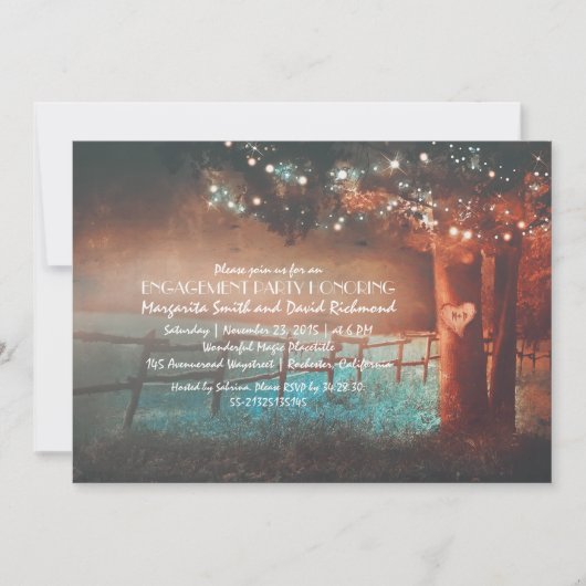 Sunset Tree Lights Rustieke Outdoor Engagement Par Kaart (Voorkant)