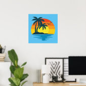 Sunset Tropical Beach Palm Ocean Poster (Thuiskantoor)