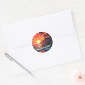 Sunset Tropical Beach Paradise Island Ronde Sticker (Envelop)