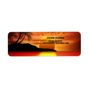 Sunset Tropical Island Palms Retouradres Etiket