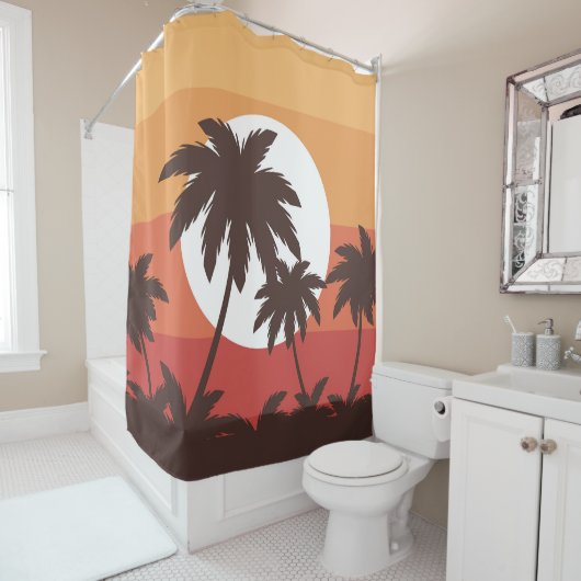 Sunset Tropical Palm Beach  Douchegordijn (In situ)