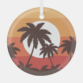 Sunset Tropical Palm Beach  Glas Ornament