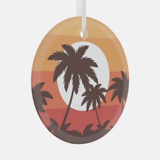 Sunset Tropical Palm Beach  Glas Ornament (Voorkant Rechts)