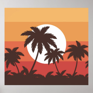 Sunset Tropical Palm Beach Poster
