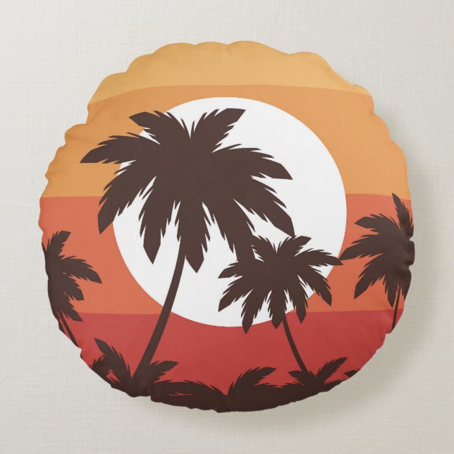 Sunset Tropical Palm Beach  Rond Kussen (Voorkant)
