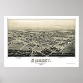 Sunset, TX Panoramic Map - 1890 Poster (Voorkant)