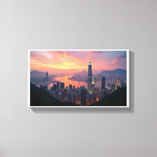 Sunset Uitzicht Hongkong's City Skyline vanaf de t Canvas Afdruk