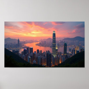 Sunset Uitzicht Hongkong's City Skyline vanaf de t Poster
