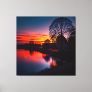 Sunset Uitzicht Landscape One Canvas Afdruk