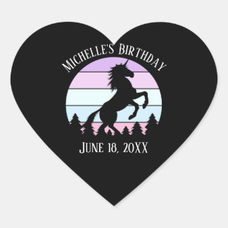 Sunset Unicorn opfoknaam Datum Verjaardag Hart Sticker