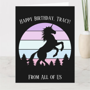Sunset Unicorn opfoknaam Datum Verjaardag Kaart