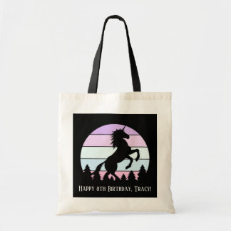 Sunset Unicorn opfoknaam Datum Verjaardag Tote Bag