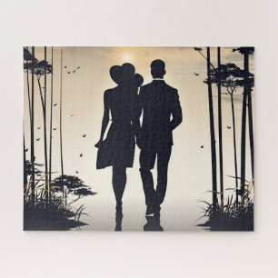 Sunset Upscale paar silhouet samen wandelen Legpuzzel