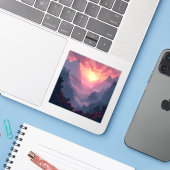 Sunset Valley - Square Vinyl  Sticker (Laptop met iPhone)