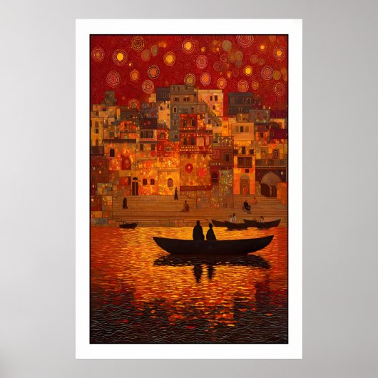Sunset Wall Art Bohemian River Scene - Warm Orange Poster (Voorkant)