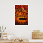 Sunset Wall Art Bohemian River Scene - Warm Orange Poster (Keuken)