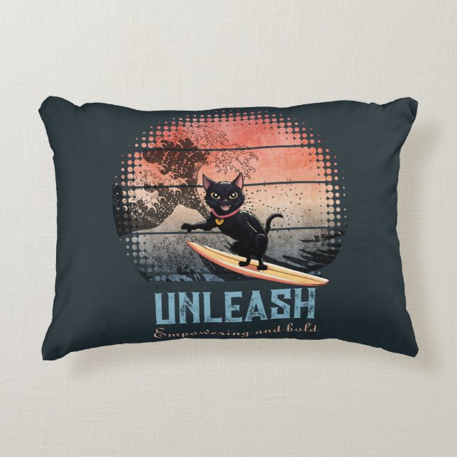 Sunset Wave-Riding Cat Accent Kussen (Voorkant)