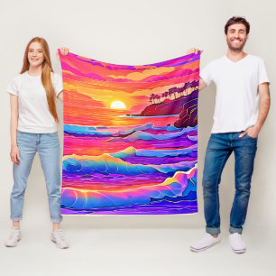 Sunset Waves: levendige kustdroom Fleece Deken
